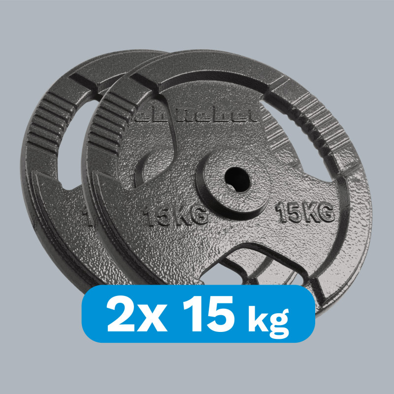 Obciążenie żeliwne zestaw 2x15kg, otwór 31mm, talerz z uchwytami, REBEL ACTIVE