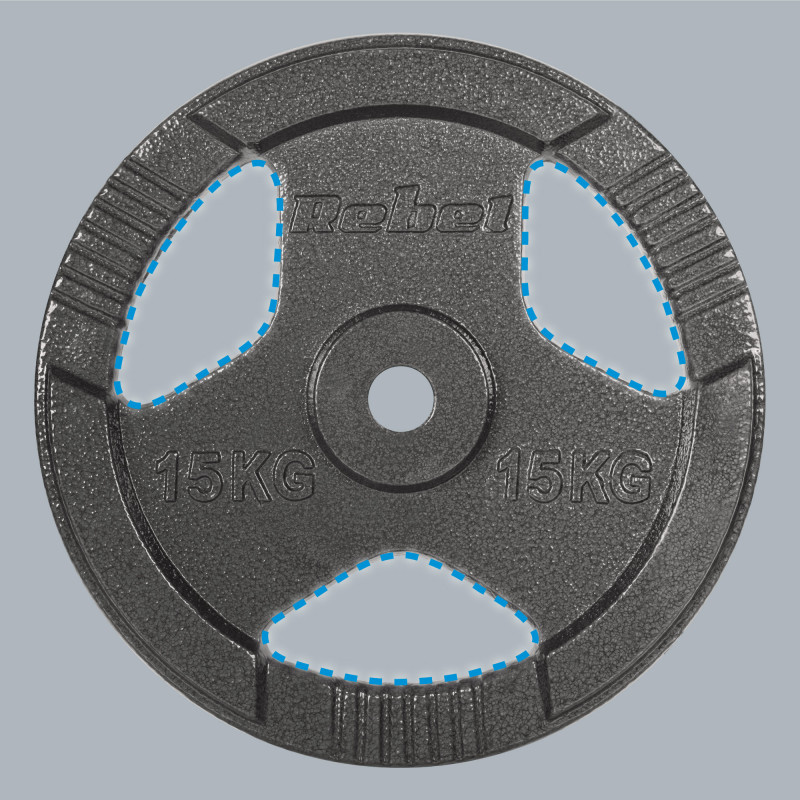 Obciążenie żeliwne zestaw 2x15kg, otwór 31mm, talerz z uchwytami, REBEL ACTIVE