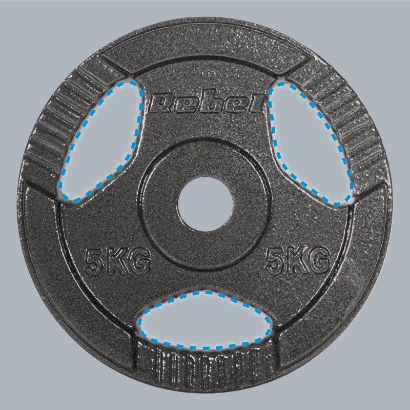 Obciążenie żeliwne zestaw 4x5kg, otwór 31mm, talerz z uchwytami, REBEL ACTIVE