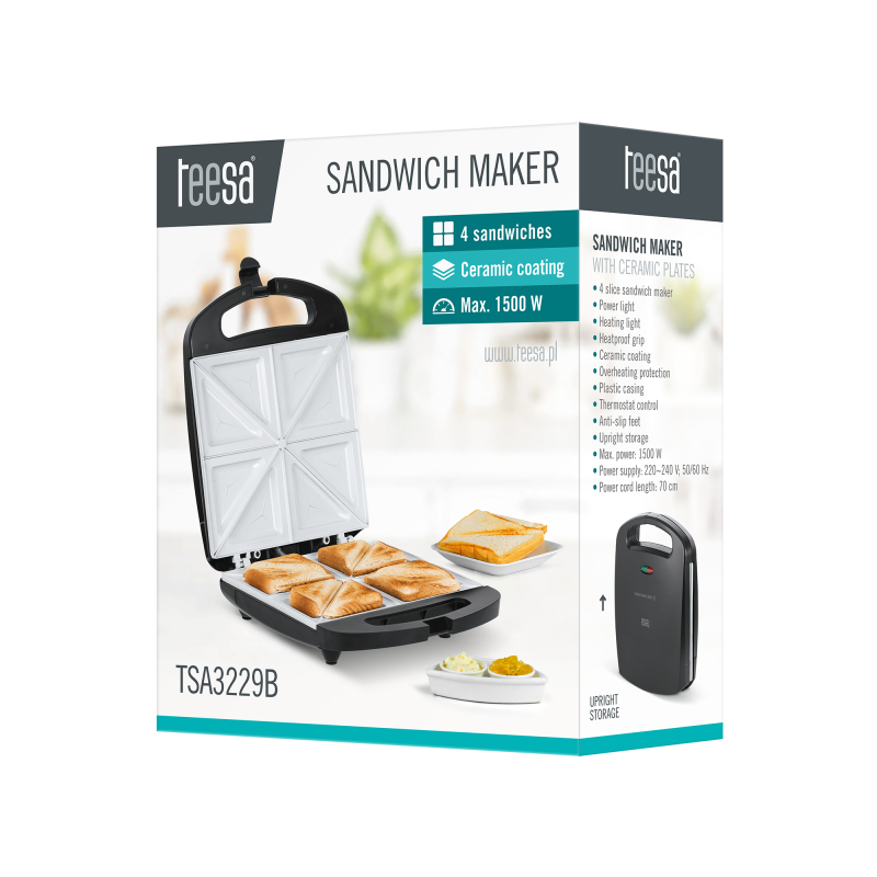 Opiekacz do kanapek z ceramicznymi wkładami na 4 kanapki