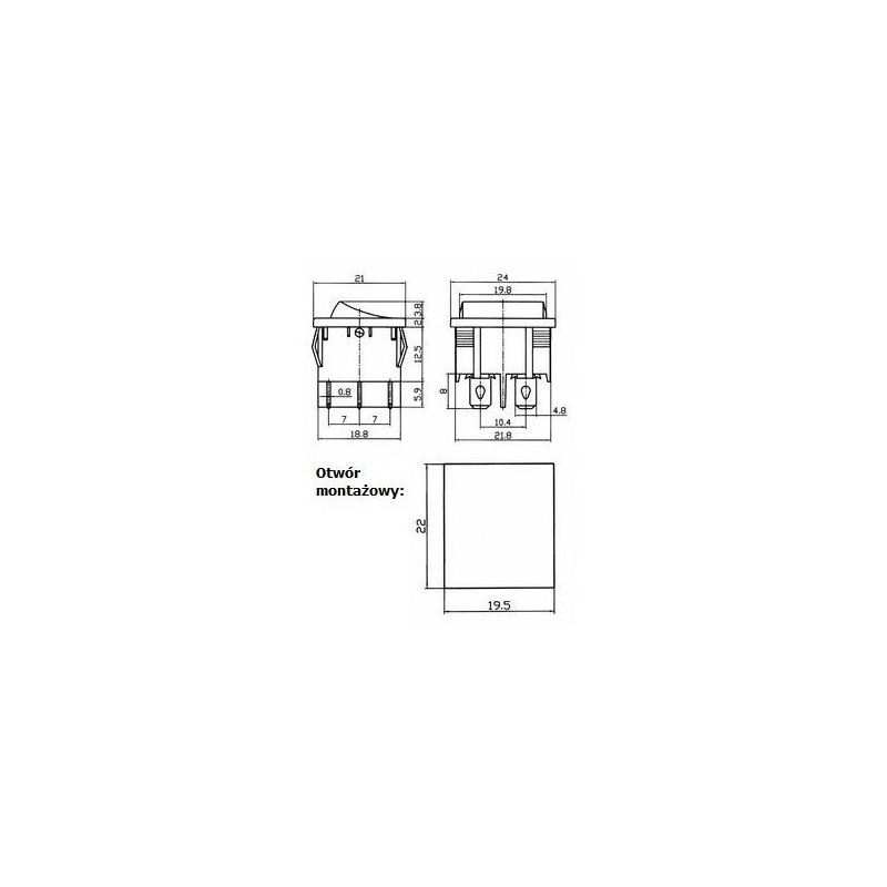 PRZEŁĄCZNIK KOŁYSKOWY DUŻY WĄSKI CZARNY 2*10A 250V 6-pin 2-poz