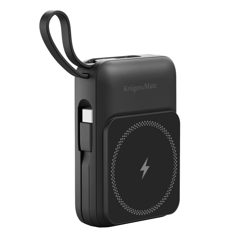 POWERBANK indukcyjny Kruger&Matz 10000 mAh magnetyczny z kablem czarny