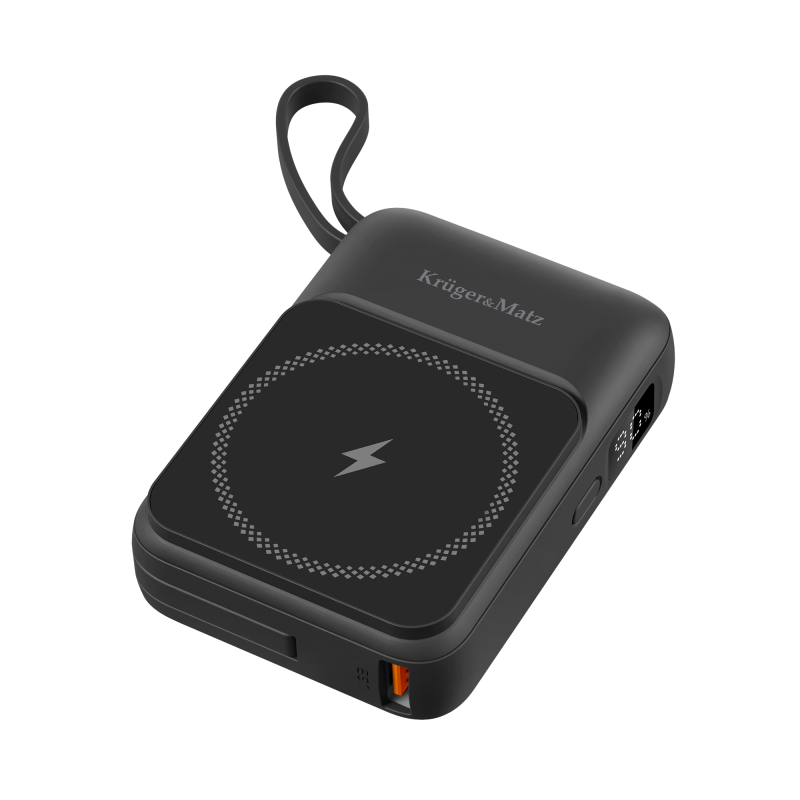 POWERBANK indukcyjny Kruger&Matz 10000 mAh magnetyczny z kablem czarny