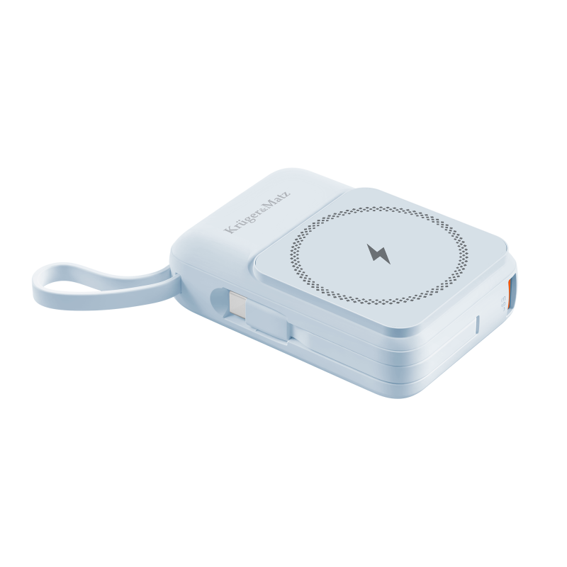POWERBANK indukcyjny Kruger&Matz 10000 mAh magnetyczny z kablem niebieski