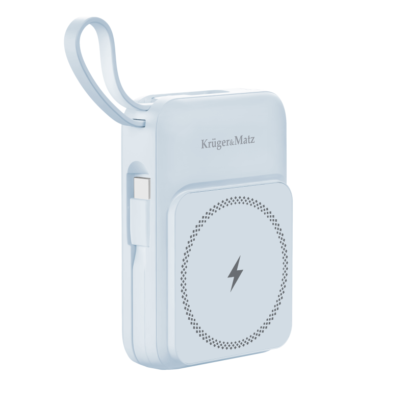 POWERBANK indukcyjny Kruger&Matz 10000 mAh magnetyczny z kablem niebieski