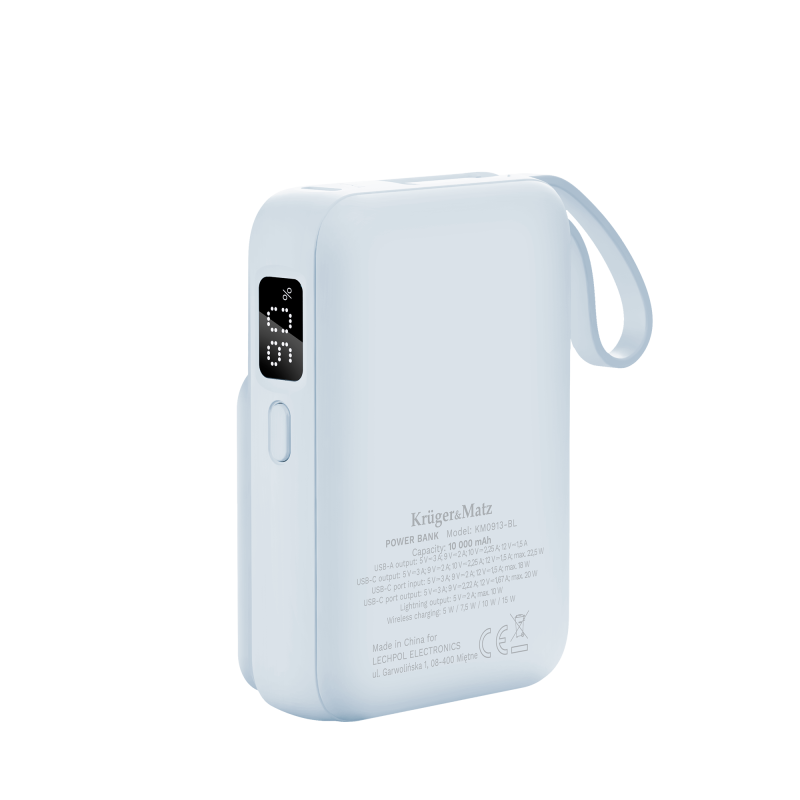 POWERBANK indukcyjny Kruger&Matz 10000 mAh magnetyczny z kablem niebieski