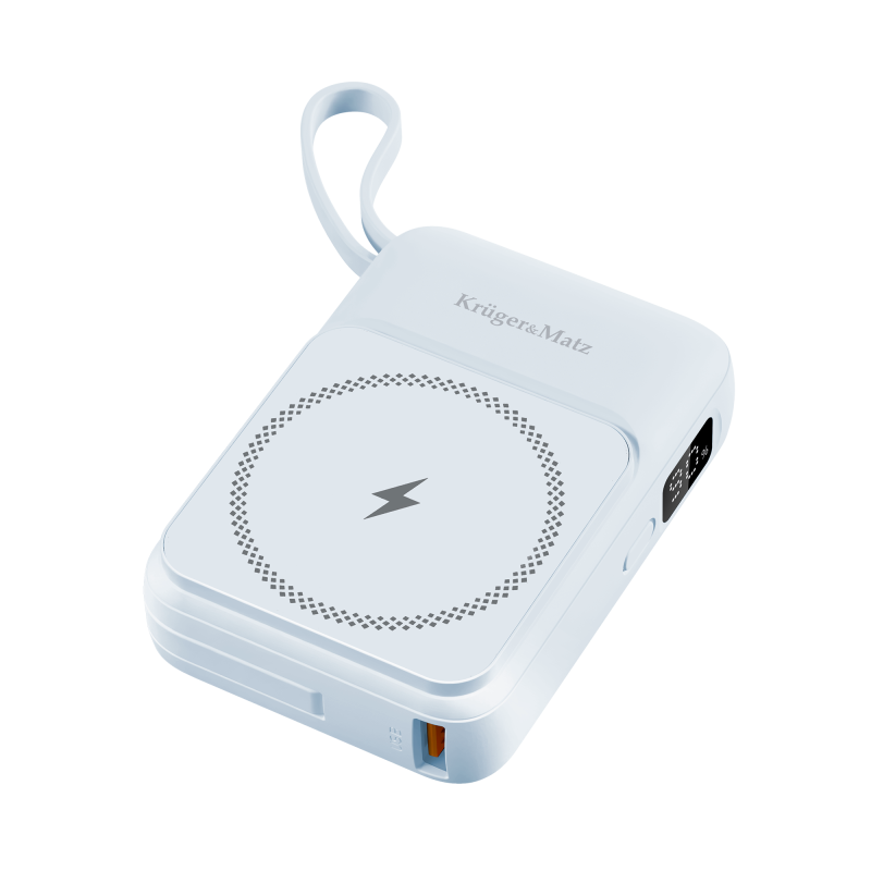 POWERBANK indukcyjny Kruger&Matz 10000 mAh magnetyczny z kablem niebieski