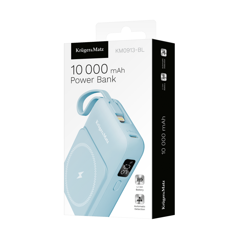 POWERBANK indukcyjny Kruger&Matz 10000 mAh magnetyczny z kablem niebieski