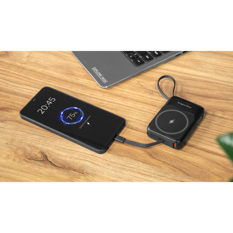 POWERBANK indukcyjny Kruger&Matz 10000 mAh magnetyczny z kablem niebieski