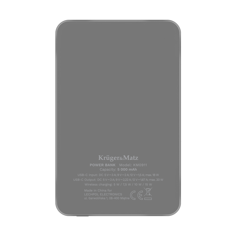POWERBANK indukcyjny Kruger&Matz 5000 mAh magnetyczny szary