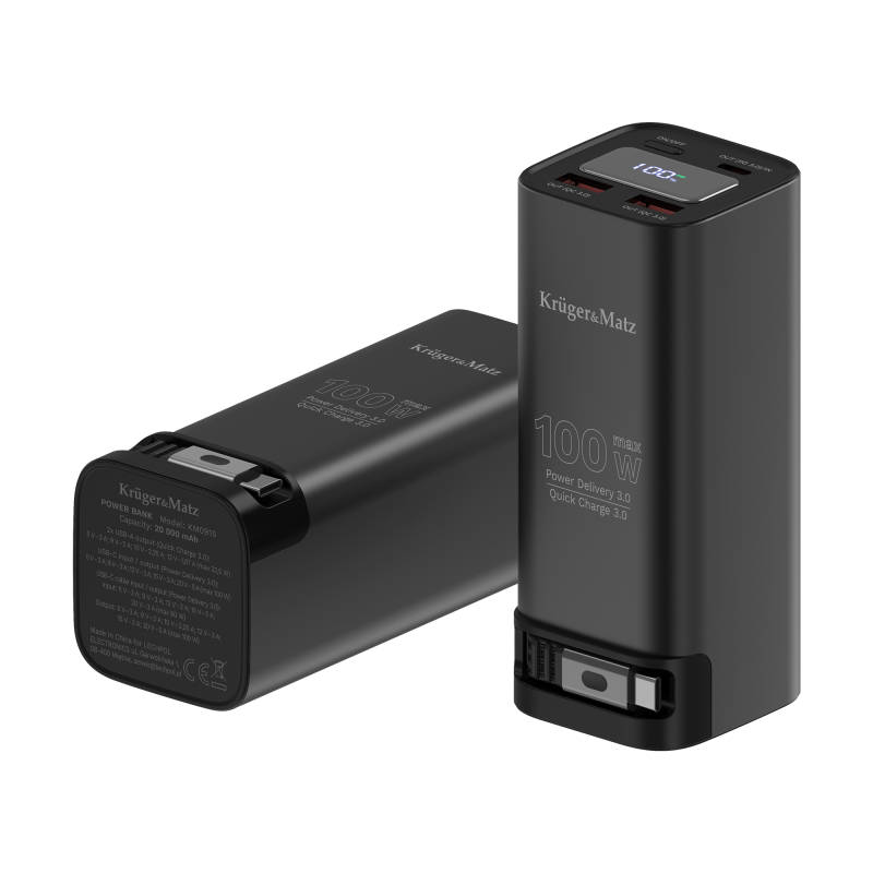 PowerBank Kruger&Matz 20000 mAh Li-ion 100W z funkcją QC oraz PD