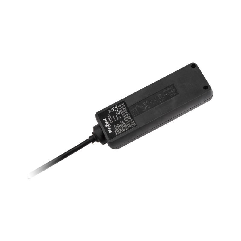 Przedłużacz czarny Rebel 3 gniazda, kabel 5m (3x1,5) bez przełącznika