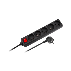 Przedłużacz sieciowy Rebel czarny 5 gniazd z przełącznikiem, kabel 3m (1,5mm)