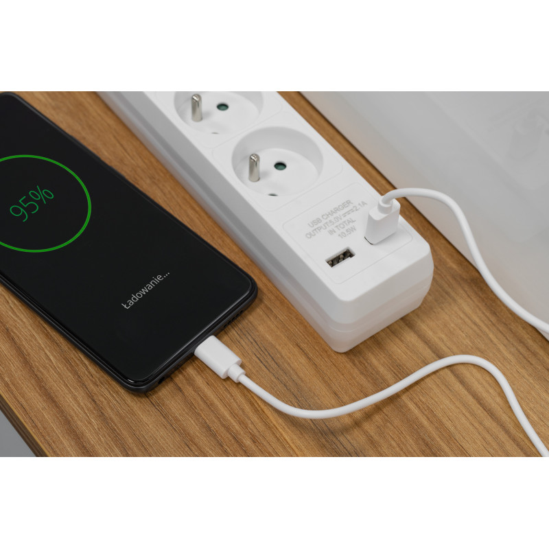 Przedłużacz sieciowy Rebel 3 gniazda + 2 gniazda USB, z wyłącznikiem - 3m