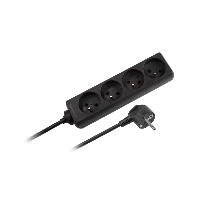 Przedłużacz sieciowy Rebel czarny 4 gniazda bez przełącznika, kabel 5m (3x1,5mm)
