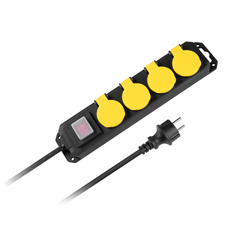 Przedłużacz sieciowy Rebel z wyłacznikiem 4 gniazda -3m, IP44