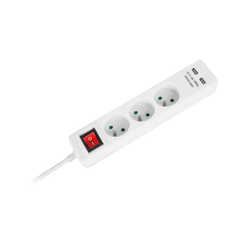 Przedłużacz sieciowy Rebel 3 gniazda + 2 gniazda USB z wyłacznikiem - 5m