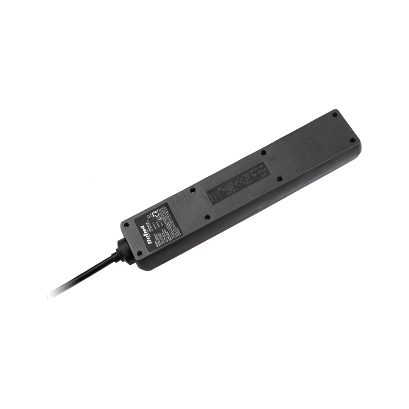 Przedłużacz sieciowy Rebel czarny 5 gniazd z przełącznikiem, kabel 5m (1,5mm)