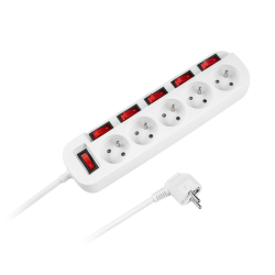 Przedłużacz sieciowy Rebel z 6 wyłacznikami 5 gniazd - 3m