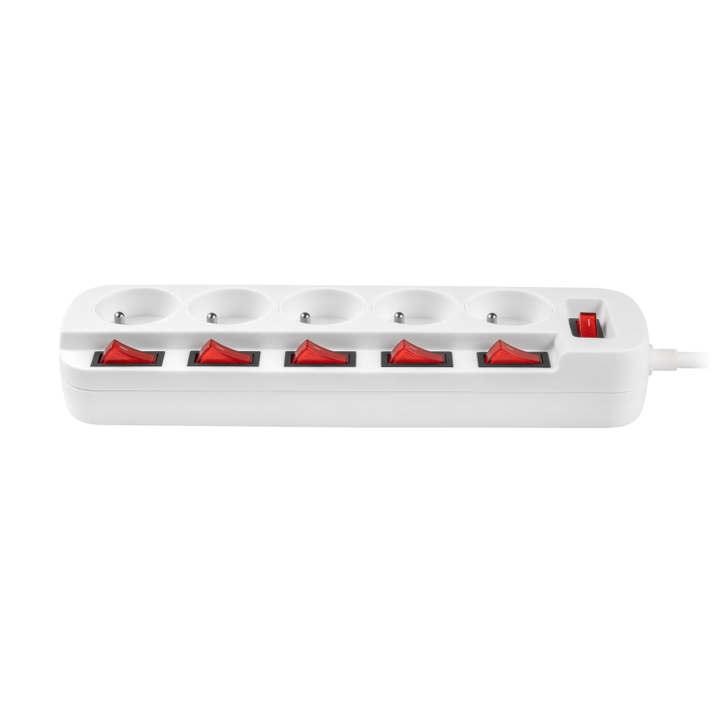 Przedłużacz sieciowy Rebel z 6 wyłacznikami 5 gniazd - 3m
