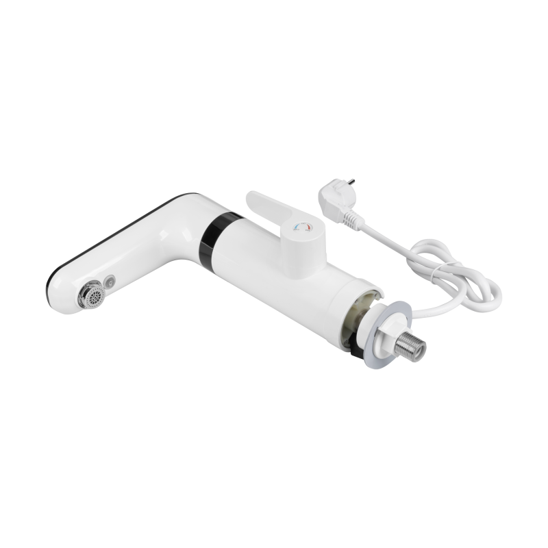 Przepływowy podgrzewacz wody - bateria stojąca biała