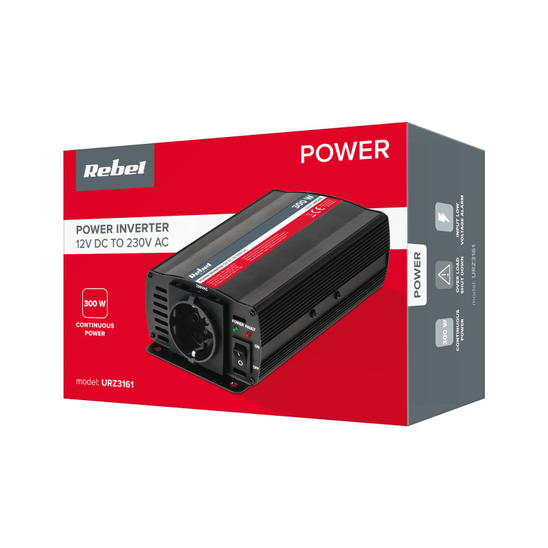 Przetwornica REBEL 12V/230V 300W (gn. typu F :niemieckie)