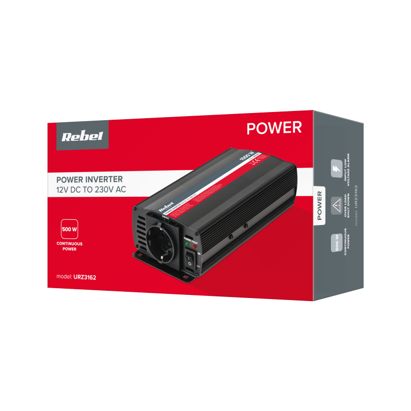 Przetwornica REBEL 12V/230V 500W (gn. typu F :niemieckie)