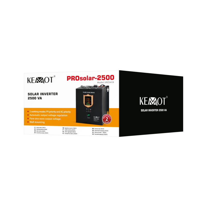 Przetwornica solarna naścienna ( inwerter ) KEMOT PROsolar-2500 ( 24V 230V 25000VA/1800W )