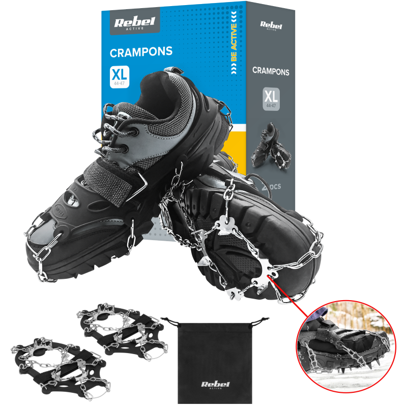 Raczki z kolcami na buty turystyczne, rozmiar XL ( 44 - 47 ) , REBEL ACTIVE