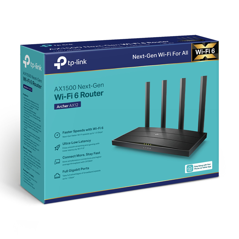 ROUTER Archer AX12, bezprzewodowy WiFi6, dwupasmowy AX1500, 300/1201 Mb/s / TP-Link