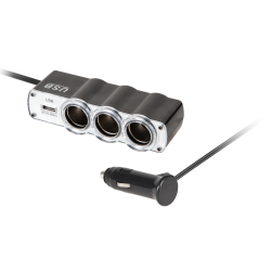 Rozgałęziacz gniazda zapalniczki x3 z kablem i USB