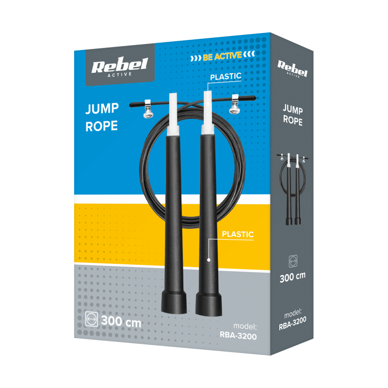Skakanka bokserska plastikowa z plastikowym łożyskiem 300cm regulowana, REBEL ACTIVE