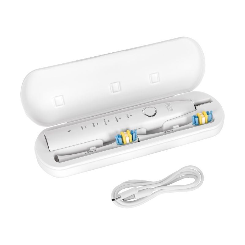 Soniczna szczoteczka do zębów TEESA SONIC 2 biała, 5 trybów pracy, etui podróżne , USB typ C