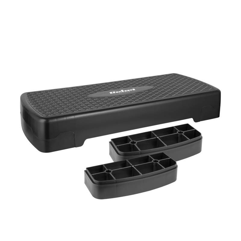 Step do aerobiku i ćwiczeń fitness, 2 stopnie, 68cm, czarny, REBEL ACTIVE