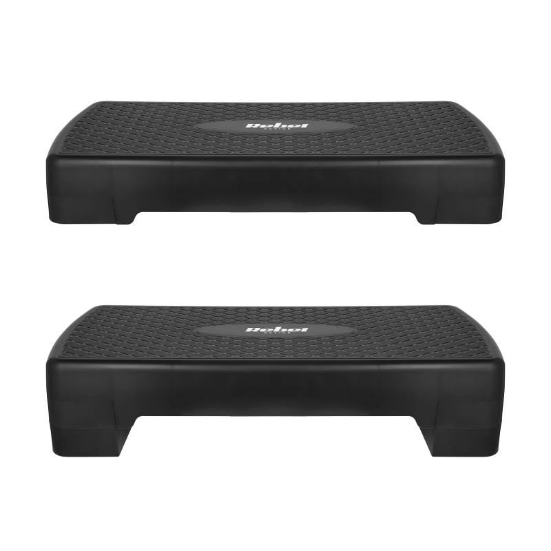 Step do aerobiku i ćwiczeń fitness, 2 stopnie, 68cm, czarny, REBEL ACTIVE