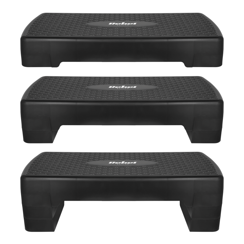 Step do aerobiku i ćwiczeń fitness, 3 stopnie, 68cm, czarny, REBEL ACTIVE