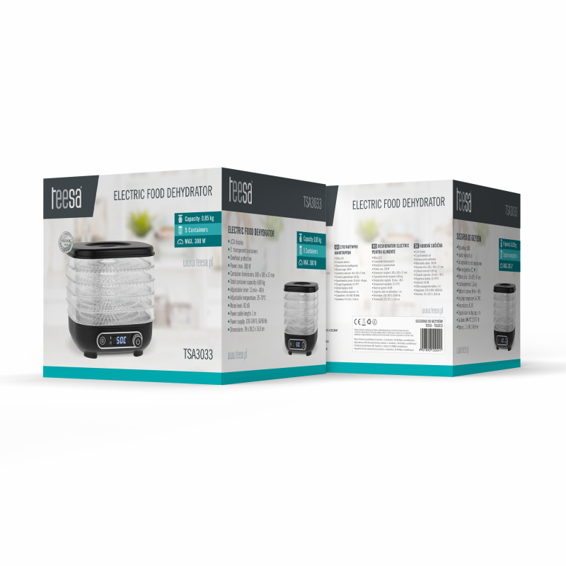 Suszarka do grzybów , warzyw , owoców , 300W , 5 sit , wyświetlacz , termoobieg , TEESA