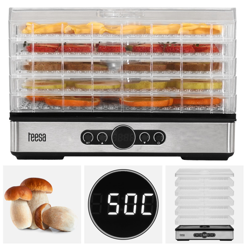 Suszarka do grzybów , warzyw , owoców , 400W , 5 sit, wyświetlacz, termoobieg, TEESA