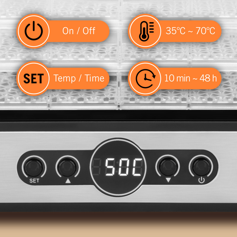 Suszarka do grzybów , warzyw , owoców , 400W , 5 sit, wyświetlacz, termoobieg, TEESA