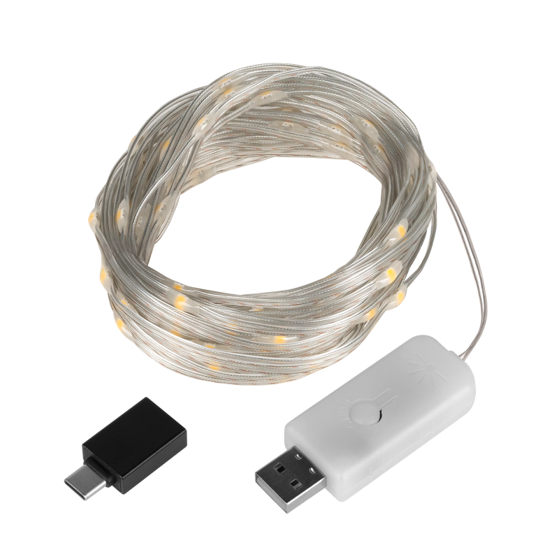 Sznur oświetleniowy świąteczny ze zmianą trybu świecenia - 10 m, ciepły biały