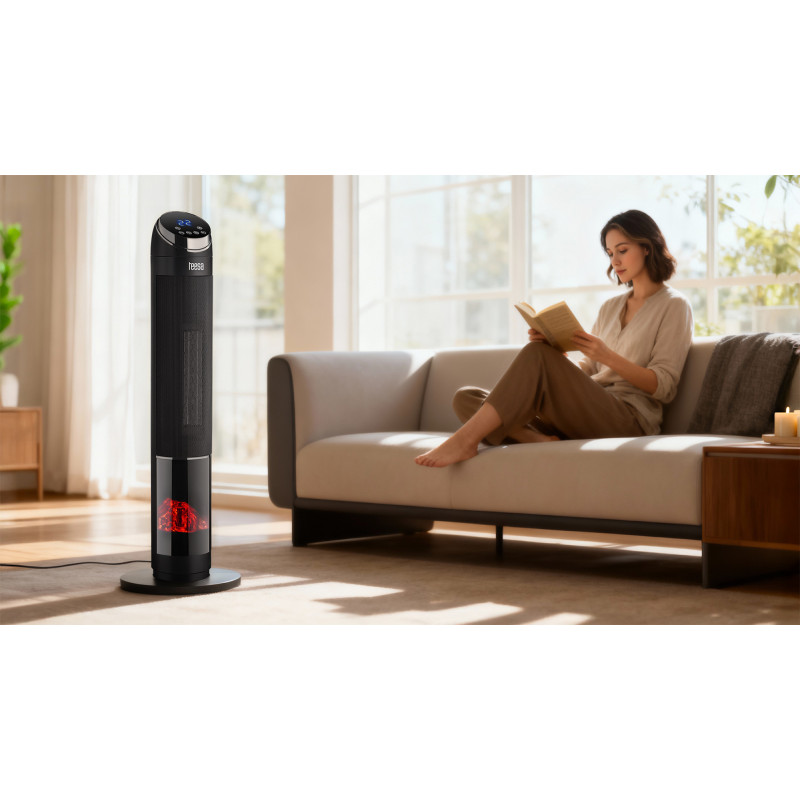 Termowentylator kolumnowy PTC Teesa z funkcją imitacji kominka