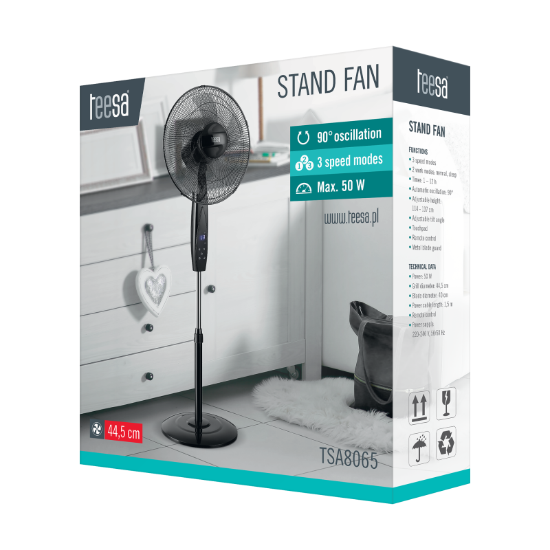 Wentylator stojący sterowany pilotem TEESA , czarny