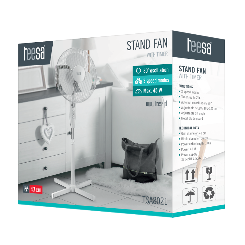 Wentylator stojący Teesa z wyłącznikiem czasowym