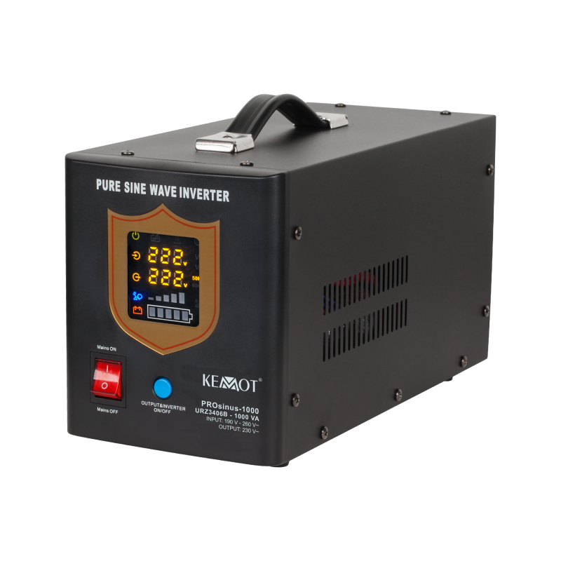 Zasilacz awaryjny KEMOT PROsinus-1000 przetwornica z czystym przebiegiem sinusoidalnym i funkcją ładowania 12V 230V 1000VA/700W 