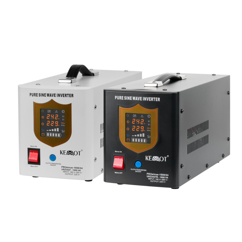 Zasilacz awaryjny KEMOT PROsinus-1500/24 przetwornica z czystym przebiegiem sinusoidalnym i funkcją ładowania 24V 230V 1500VA/10