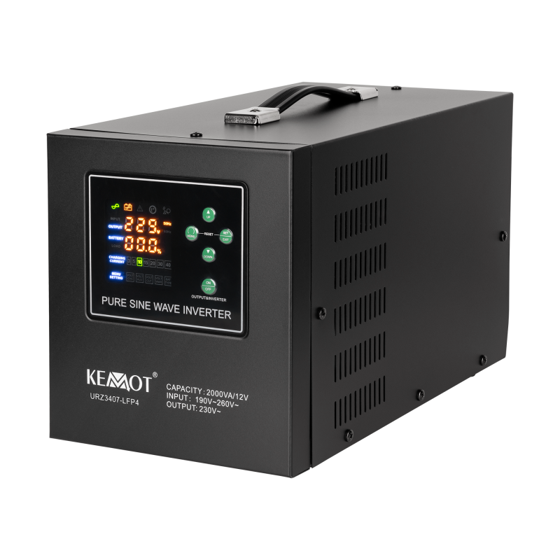 Zasilacz awaryjny KEMOT PROsinus-2000 przetwornica z czystym przebiegiem sinusoidalnym i funkcją ładowania 12V 230V 2000VA/1200W