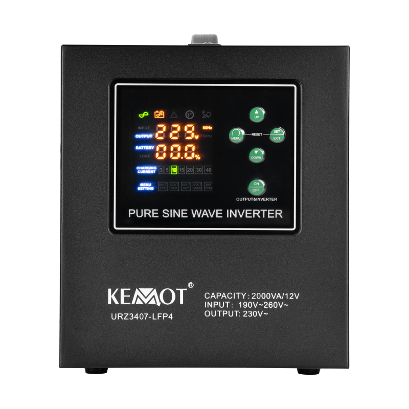 Zasilacz awaryjny KEMOT PROsinus-2000 przetwornica z czystym przebiegiem sinusoidalnym i funkcją ładowania 12V 230V 2000VA/1200W