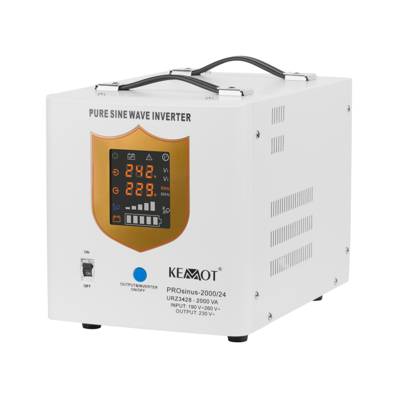 Zasilacz awaryjny KEMOT PROsinus-2000/24 przetwornica z czystym przebiegiem sinusoidalnym i funkcją ładowania 24V 230V 2000VA/14