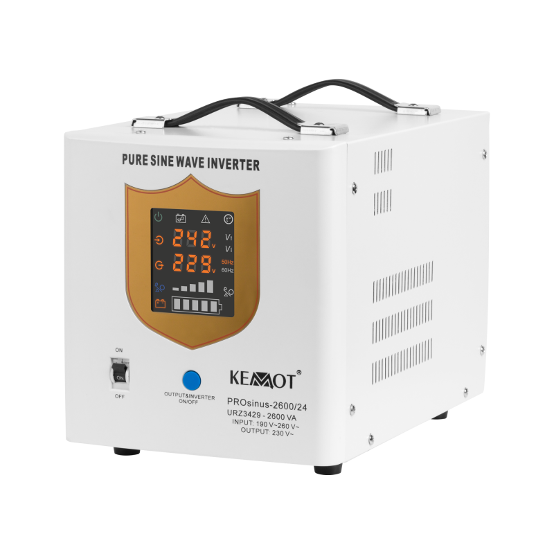 Zasilacz awaryjny KEMOT PROsinus-2600/24 przetwornica z czystym przebiegiem sinusoidalnym i funkcją ładowania 24V 230V 2600VA/18