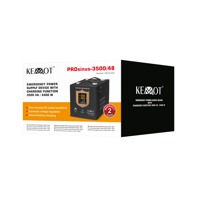 Zasilacz awaryjny KEMOT PROsinus-3500/48 przetwornica z czystym przebiegiem sinusoidalnym i funkcją ładowania 48V 230V 3500VA/24